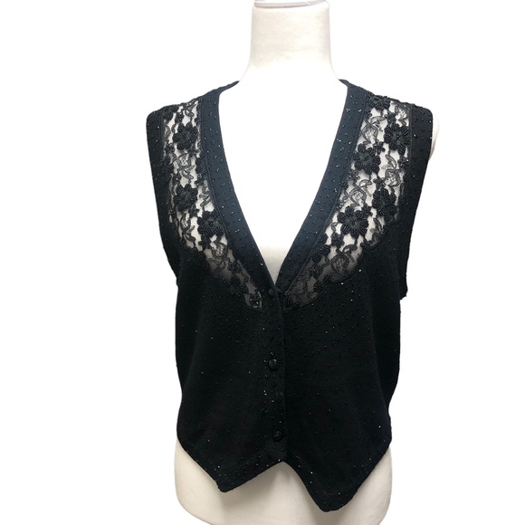 Talbots Jackets & Blazers - Vintage 90s Talbots womens vest sweater V neck black sequins button down small